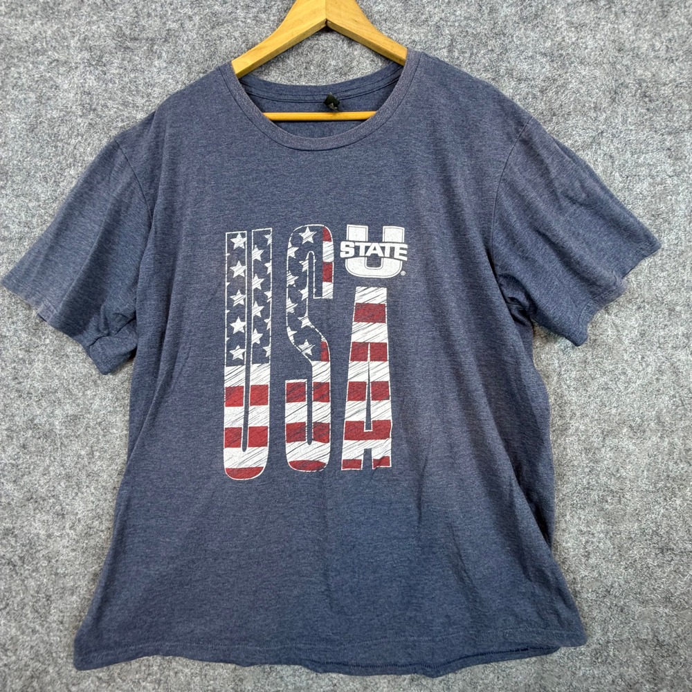 Utah State USU USA Flag District Made T-Shirt Mens 2XL Blue Graphic Short Sleeve
